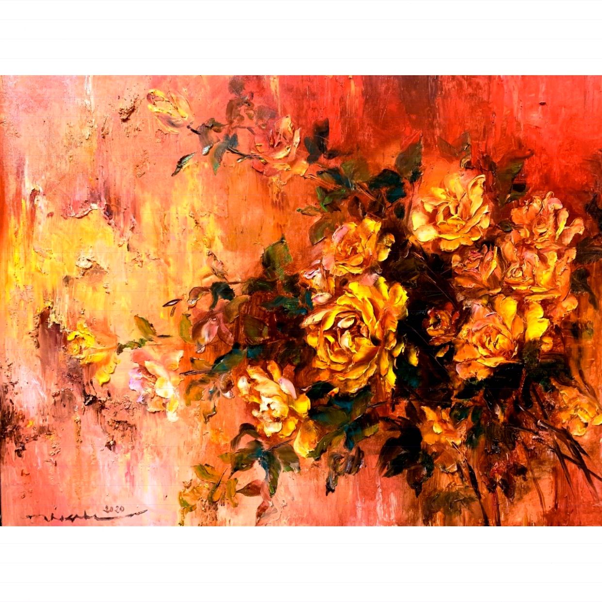Tranh Sơn Dầu Hoa Hồng Cổ Điển 80x100cm Trang Trí Tường Decor 