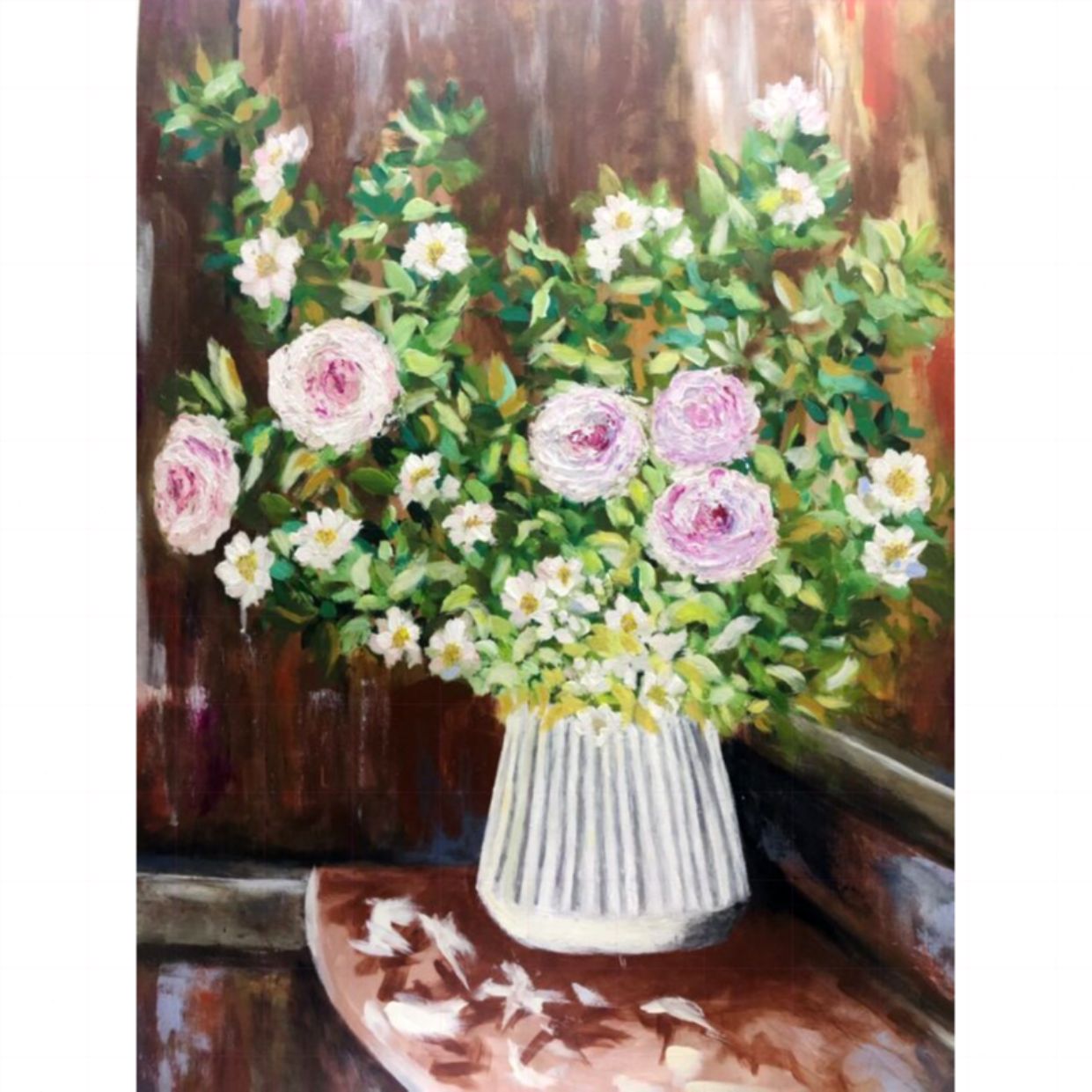 Tranh Hoa Hồng Hồng Mơ 50x70cm Acrylic treo tường đẹp 
