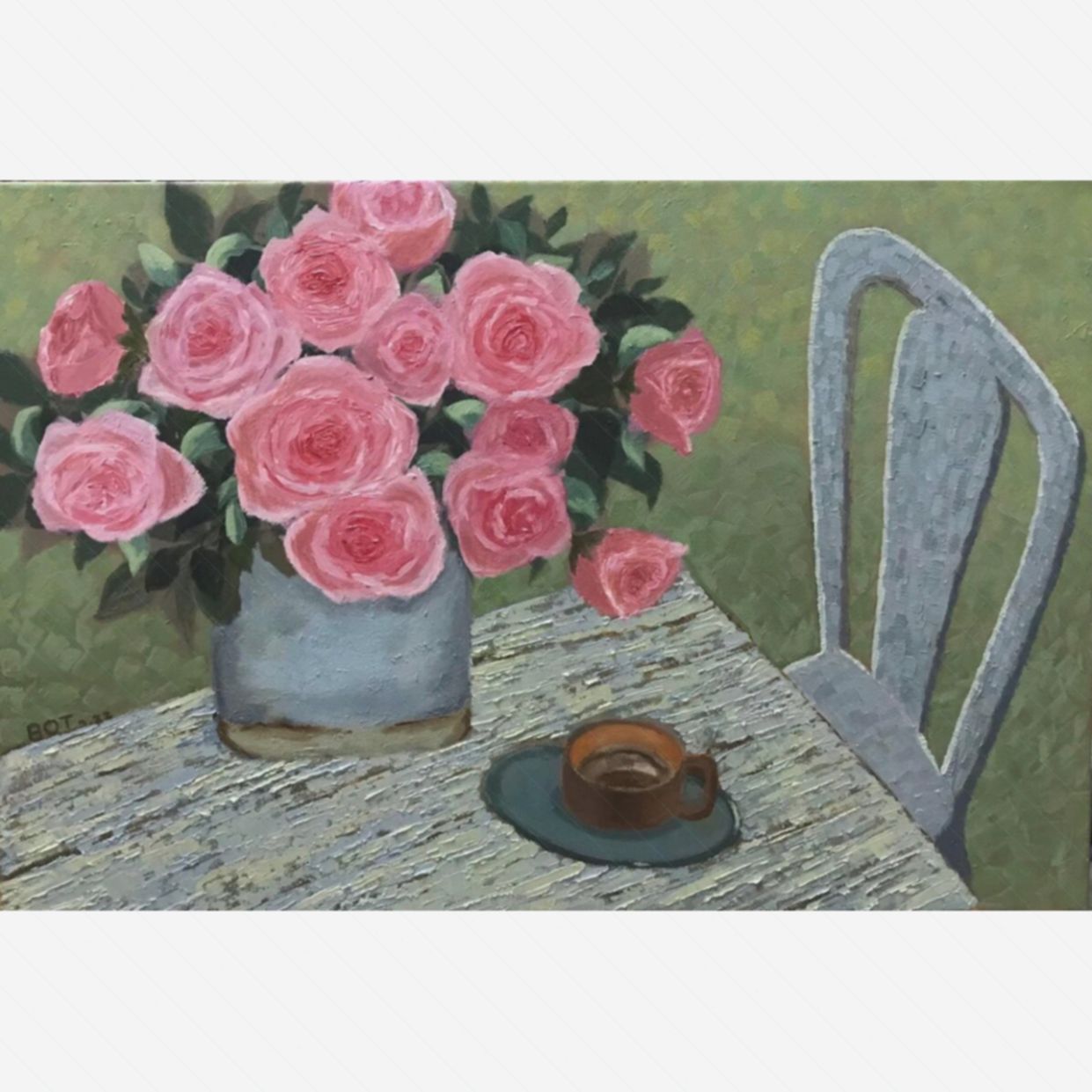 Tranh Hoa Hồng Hồng Phấn Sơn Dầu 40x60cm Độc Bản, Giấy Phép 