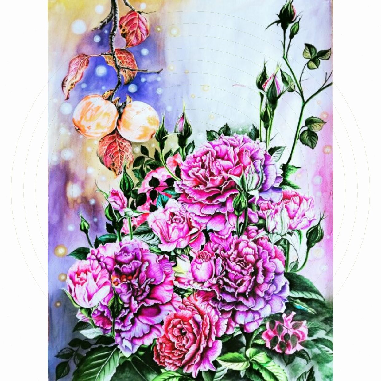 Tranh Hoa Vườn Hồng Màu Nước Nga 60x80cm Sang Trọng Độc Bản 