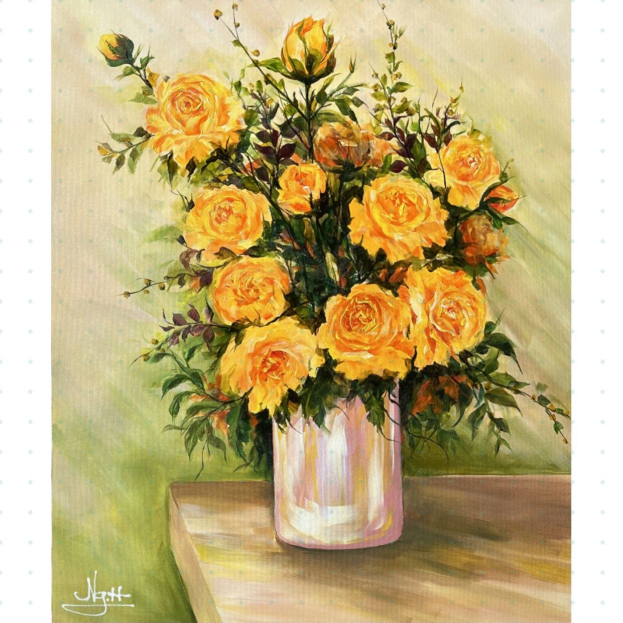 Tranh Hoa Hồng Vàng Acrylic 60x50cm Độc Bản Sang Trọng 