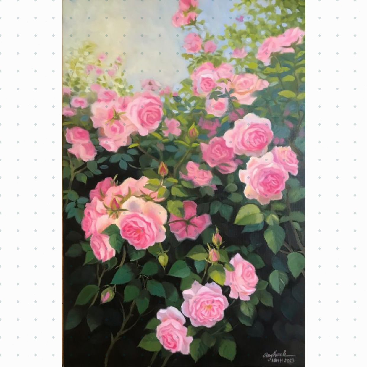 Tranh Sơn Dầu Hoa Hồng Vườn Hồng 40x60cm Sáng Tác Độc Bản 