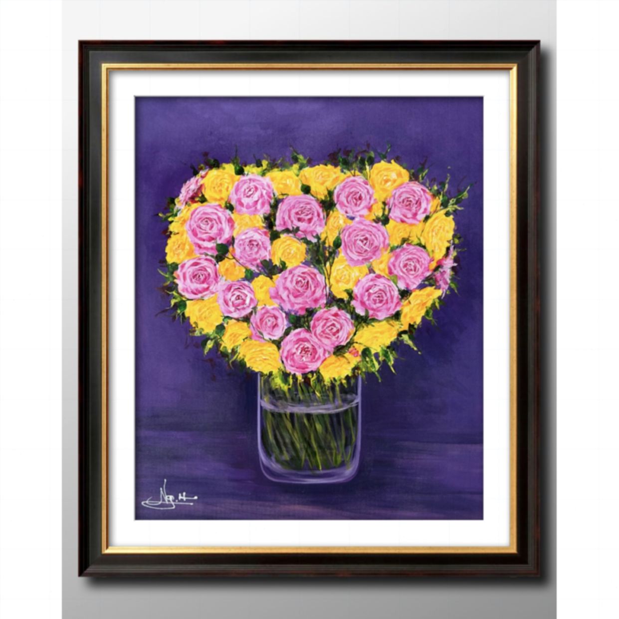 Tranh Hoa Hồng Trái Tim Hồng Acrylic 60x50 tranh độc bản 