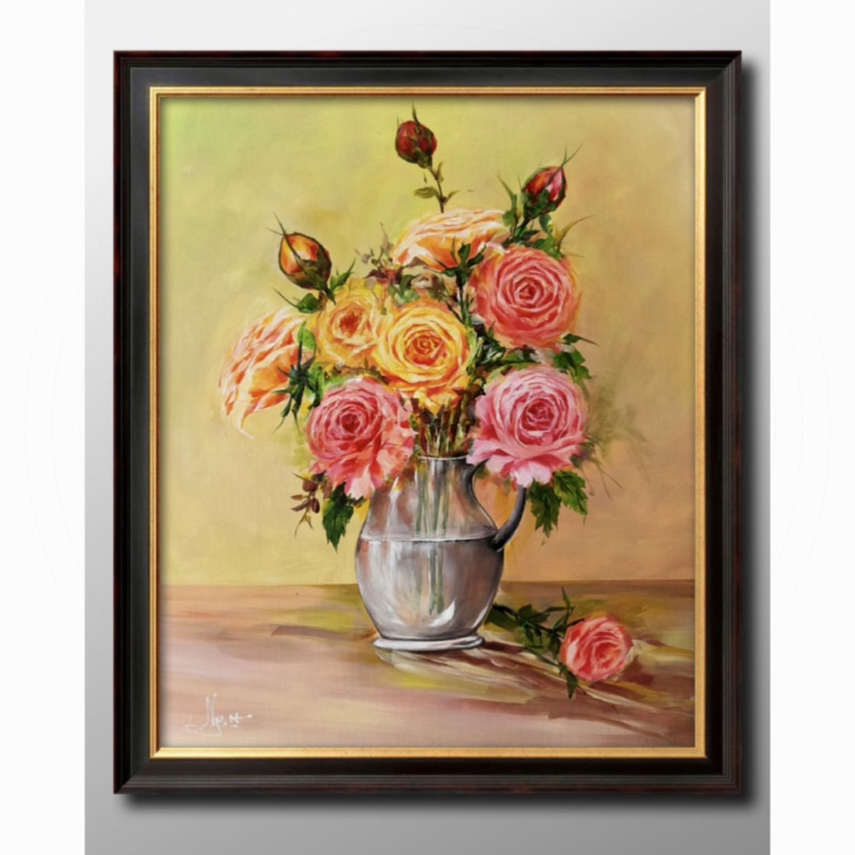 Tranh Hoa Hồng Bình Hồng Đẹp Acrylic 50x60cm Tặng Khung 
