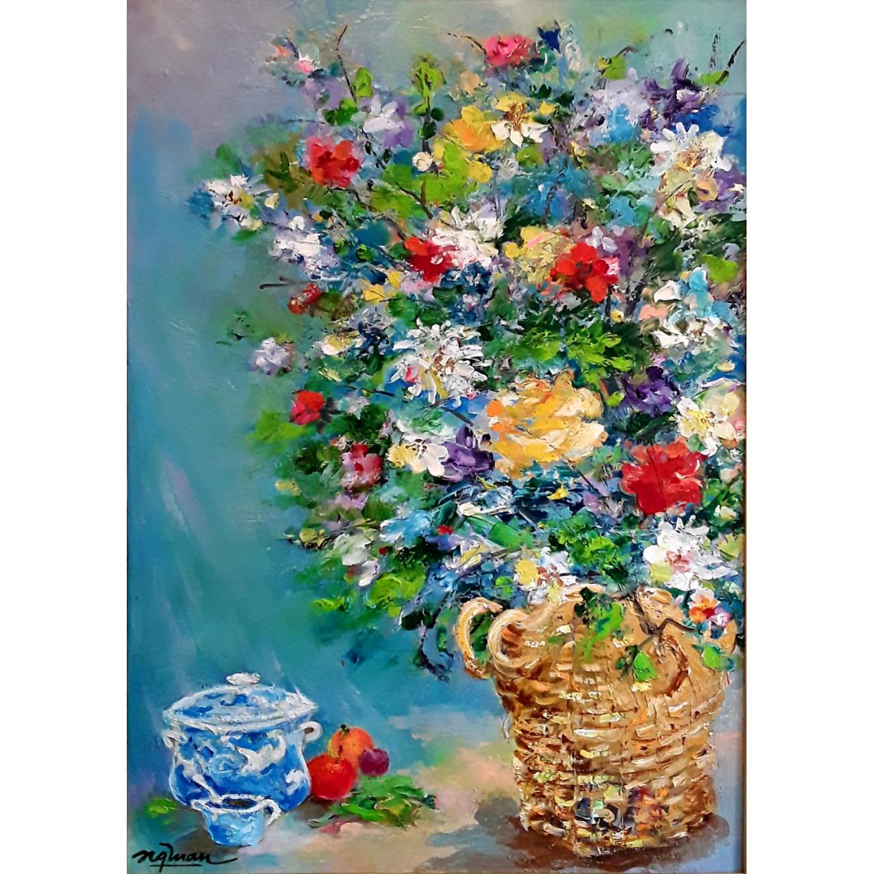 Tranh tĩnh vật hoa sơn dầu Quang Tuấn 60x80cm sắc nét 