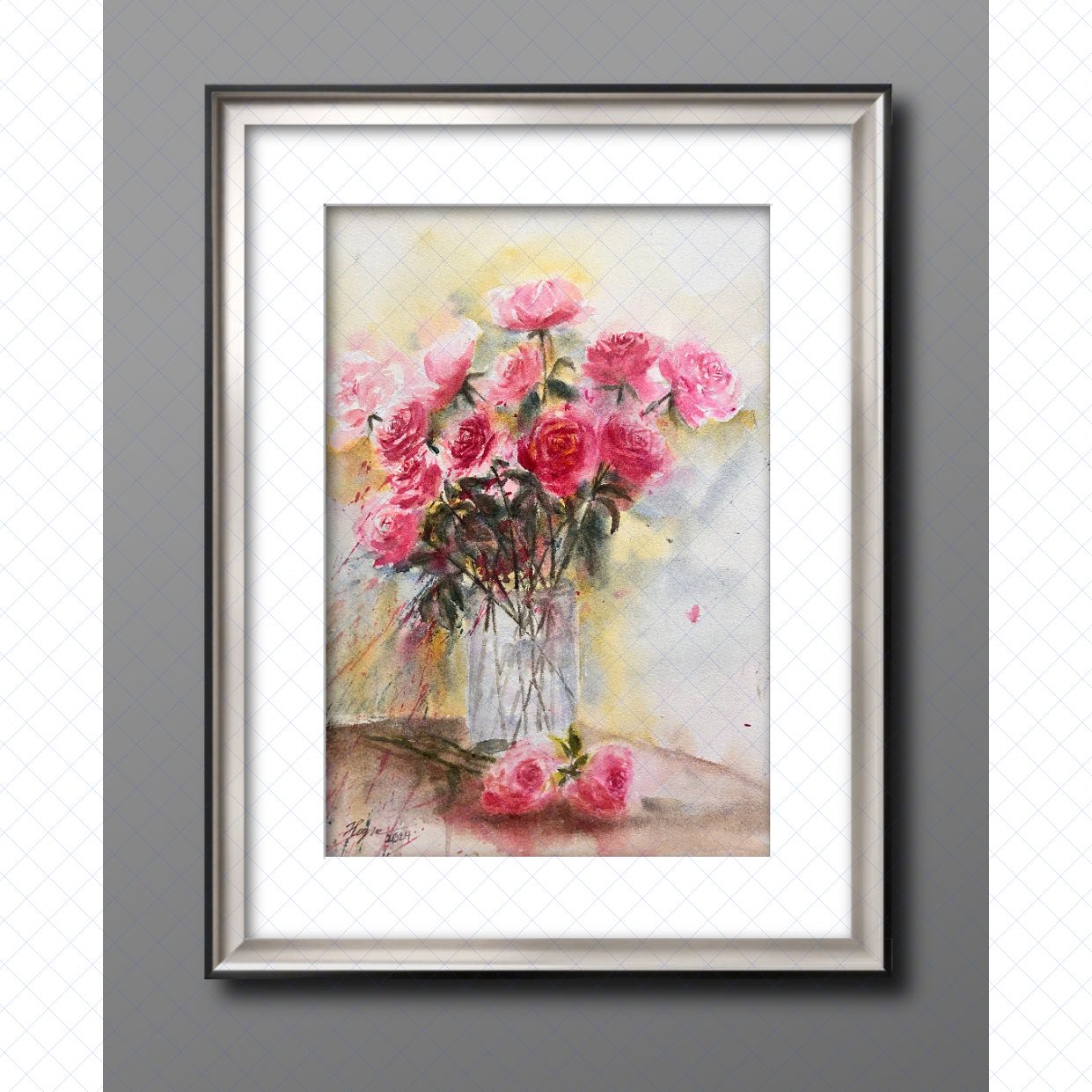 Tranh Hoa Hồng Sớm Ban Mai Màu Nước Độc Bản Tác Quyền 2024 