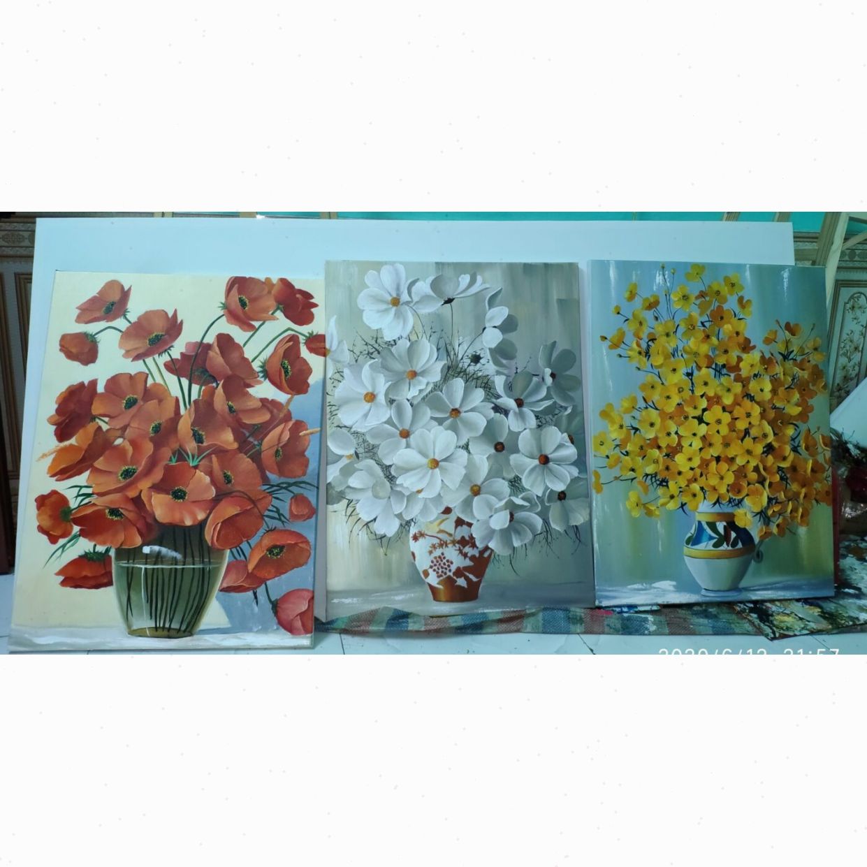 Tranh Tĩnh Vật Hoa Đẹp Sang Trọng Sơn Dầu 80x180 