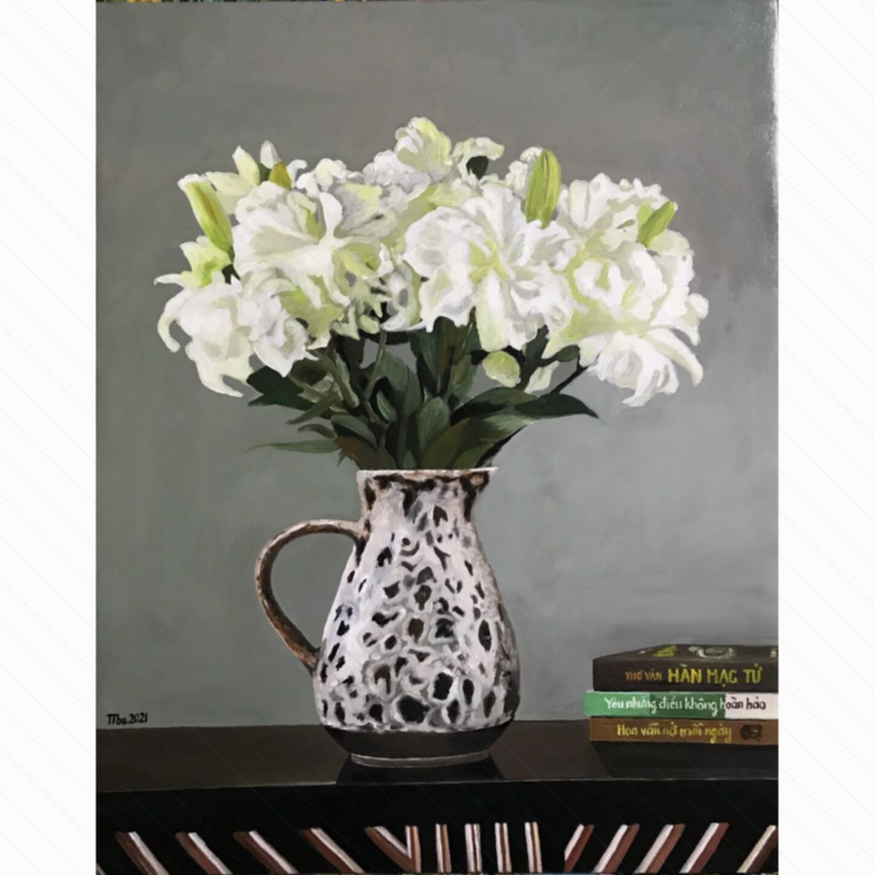 Tranh Sơn Dầu Hoa Ly Đẹp 55x70 Độc Bản Giấy Tác Quyền 