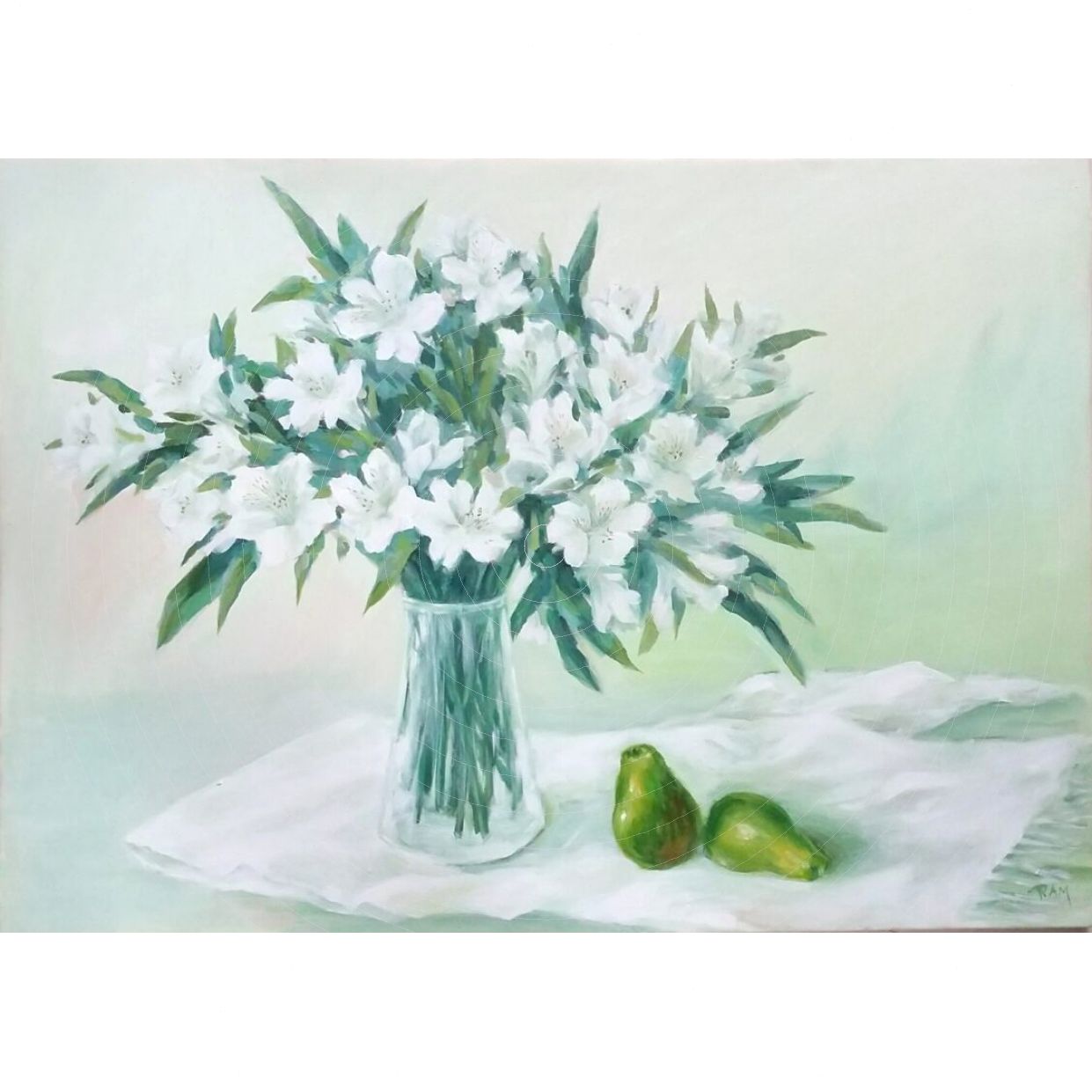 Tranh hoa tĩnh vật trắng acrylic khung canvas sang trọng 50x70 