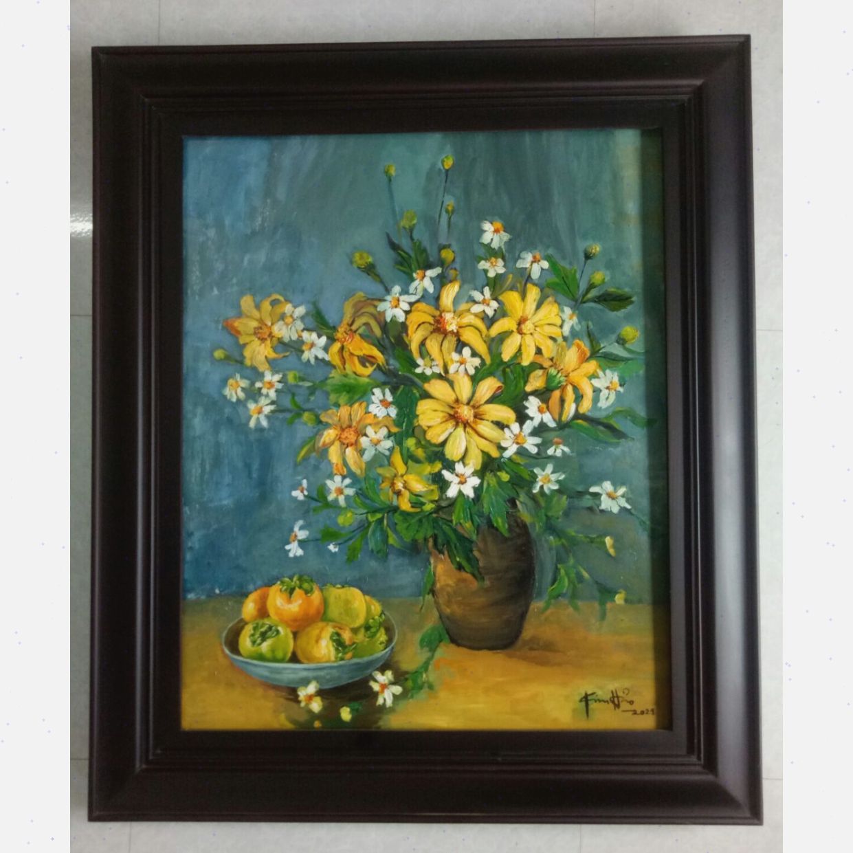 Tranh tĩnh vật hoa quả phố núi 65x80cm chuẩn acrylic 