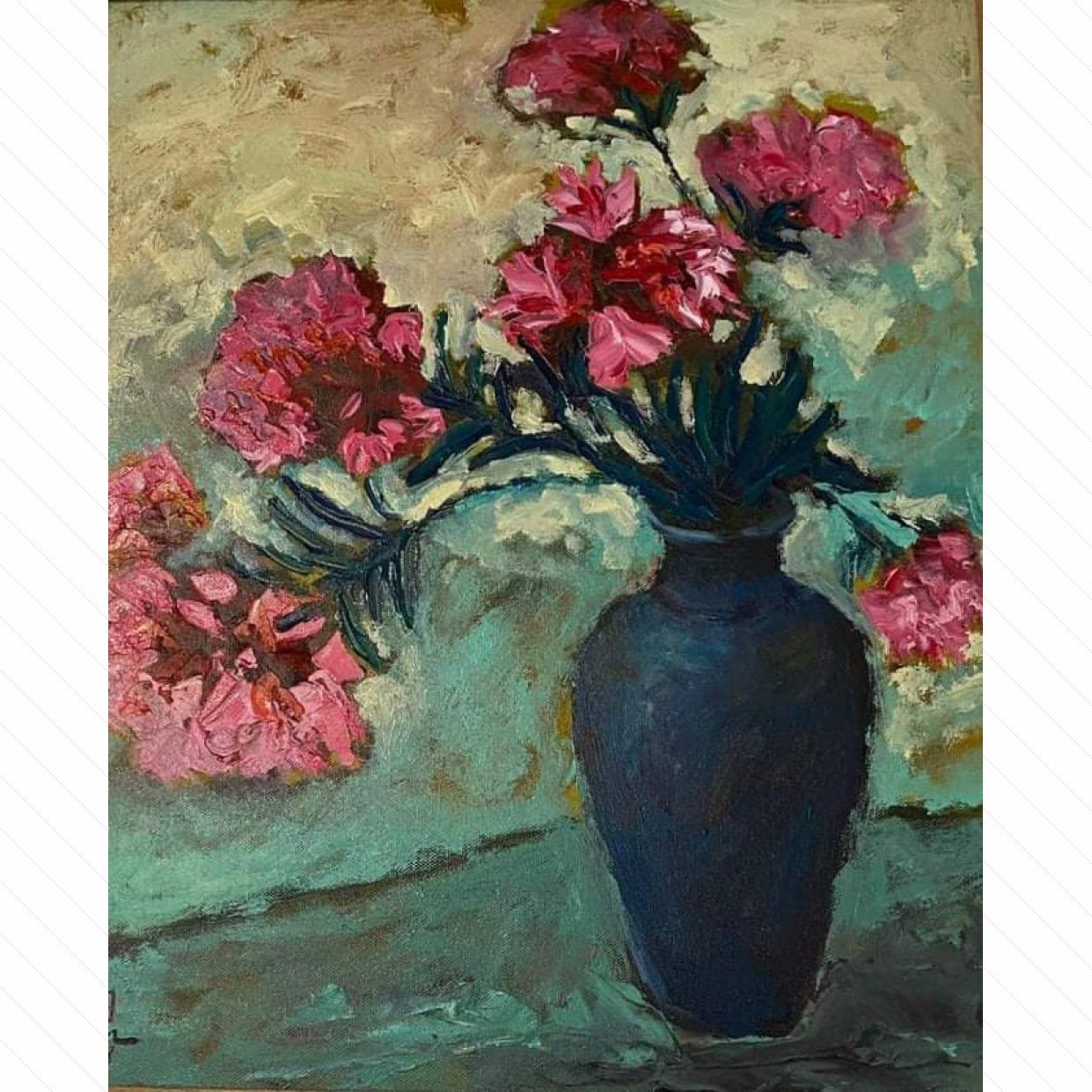 Tranh Sơn Dầu Hoa Trúc Đào 54x65cm Tĩnh Vật Độc Bản, Giá Tốt 