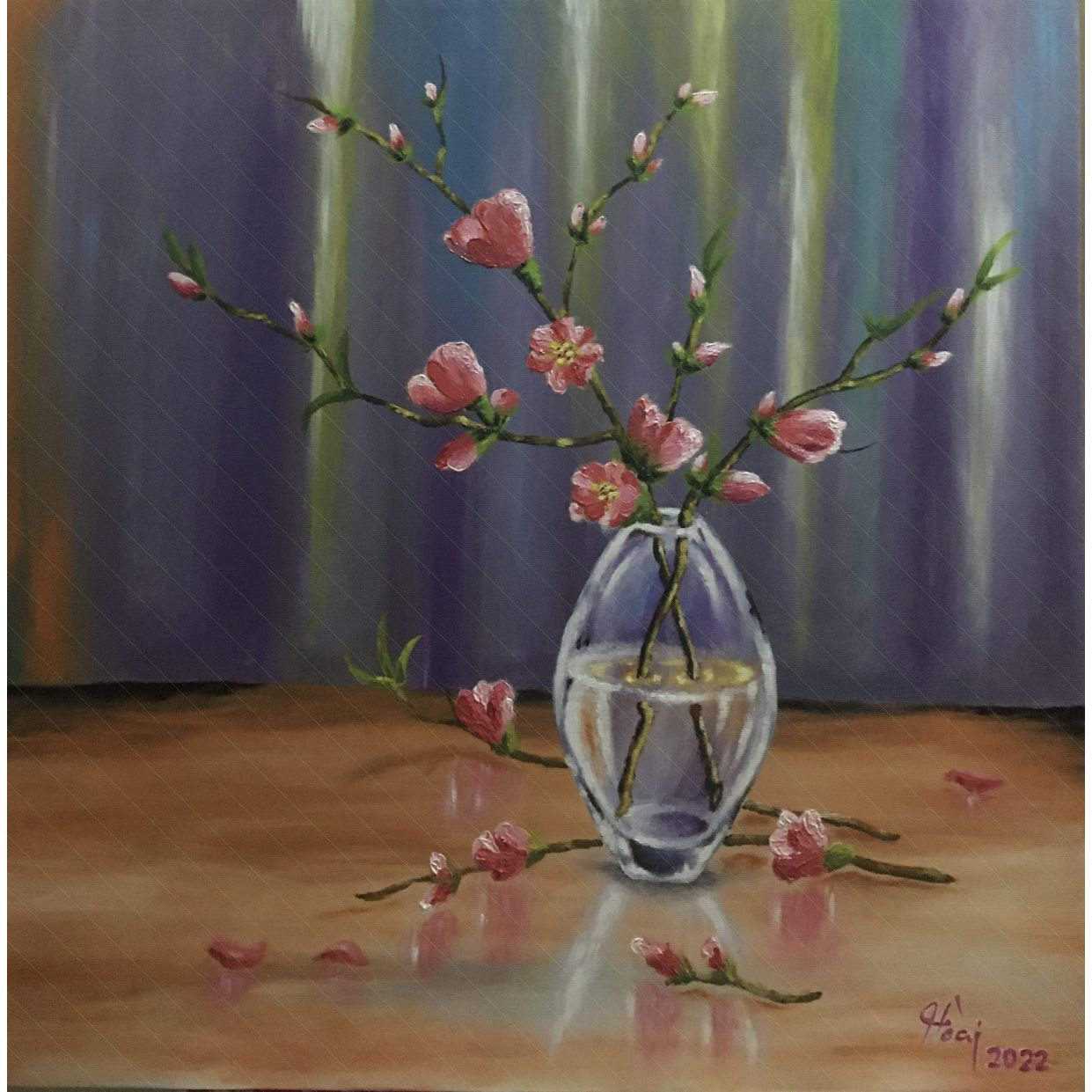 Tranh Hoa Hương Xuân acrylic 50x50cm độc bản, tranh đẹp 