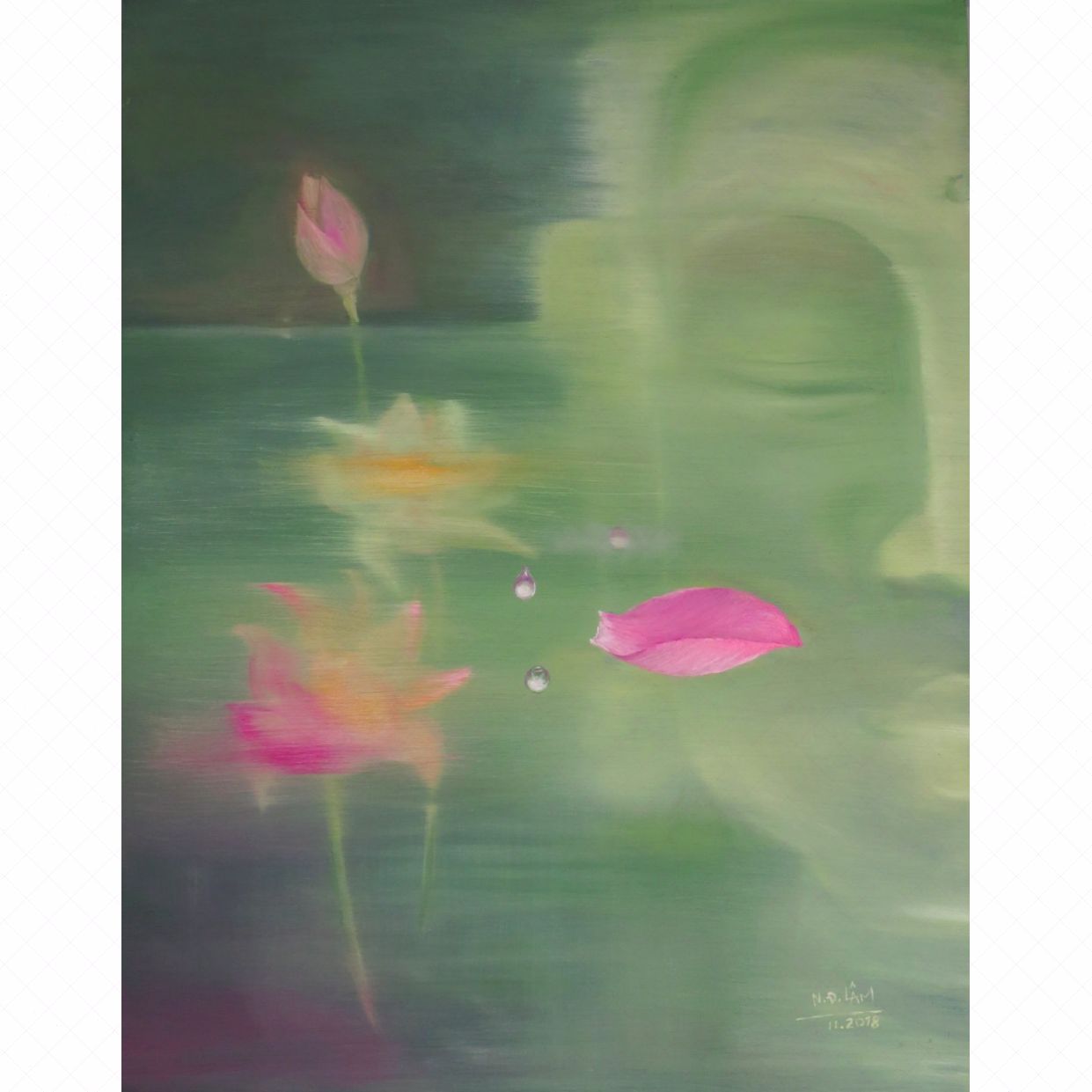 Tranh Phật Giáo giác ngộ đẹp 90x70cm Sơn dầu 2018 bán chạy 