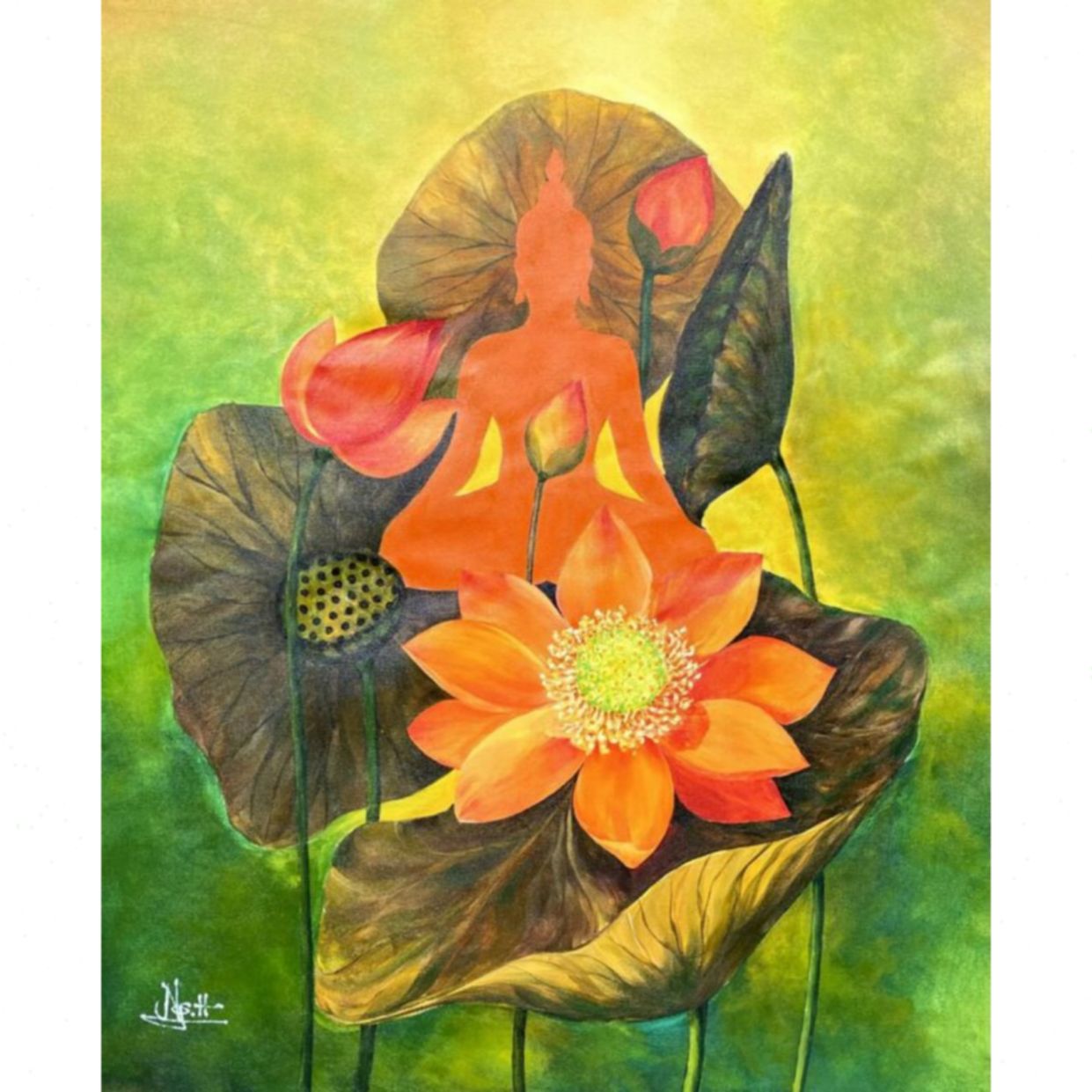 Tranh Hoa Sen Tâm An 2 Acrylic 65x55cm Trang Trí Sang Trọng 