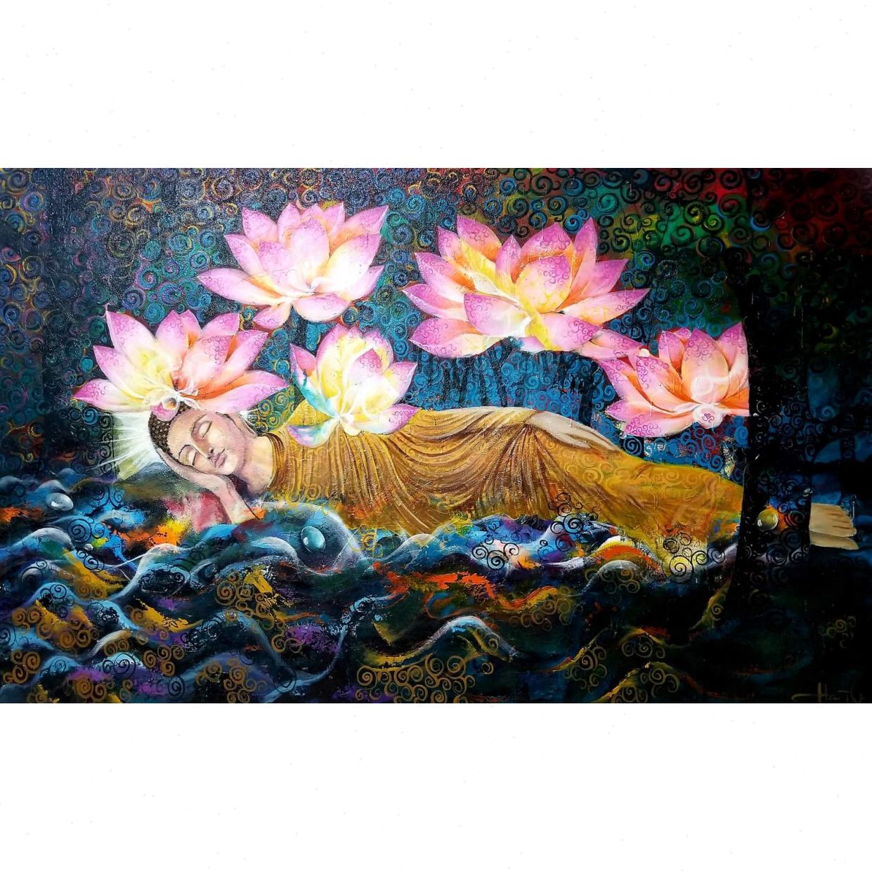 Tranh Nghệ Thuật Đức Phật Nhập Niết Bàn Acrylic 160x240cm Độc Bản 