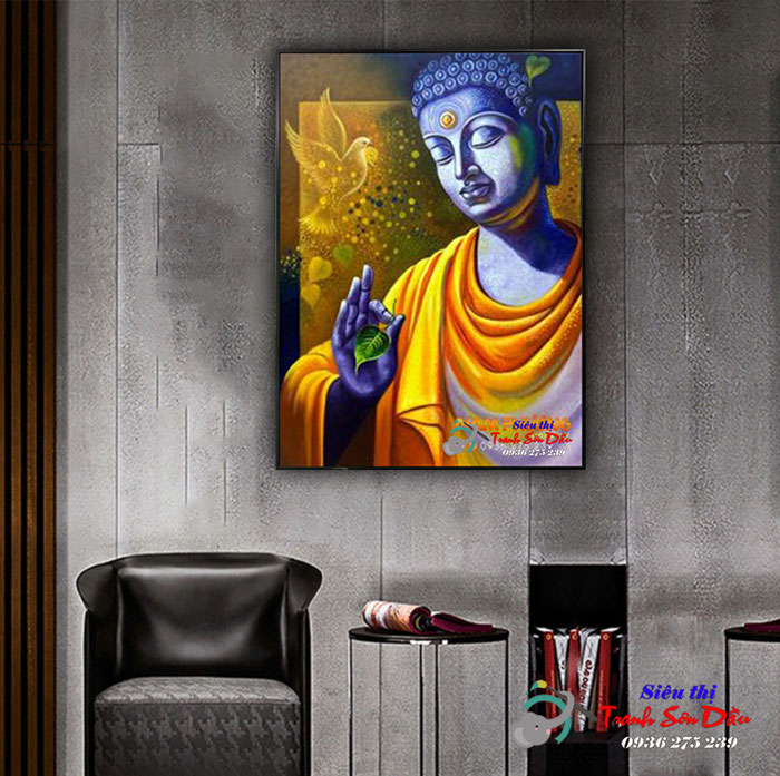 Tranh Phật Bổn Sư Thích Ca sơn dầu 70x90 chất liệu canvas cao cấp