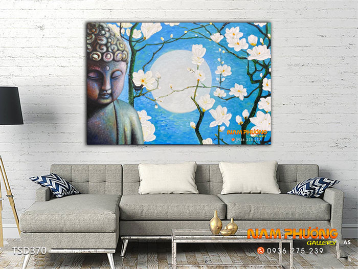 Tranh Phật ánh trăng Tp067 sơn dầu 100% vải bố canvas
