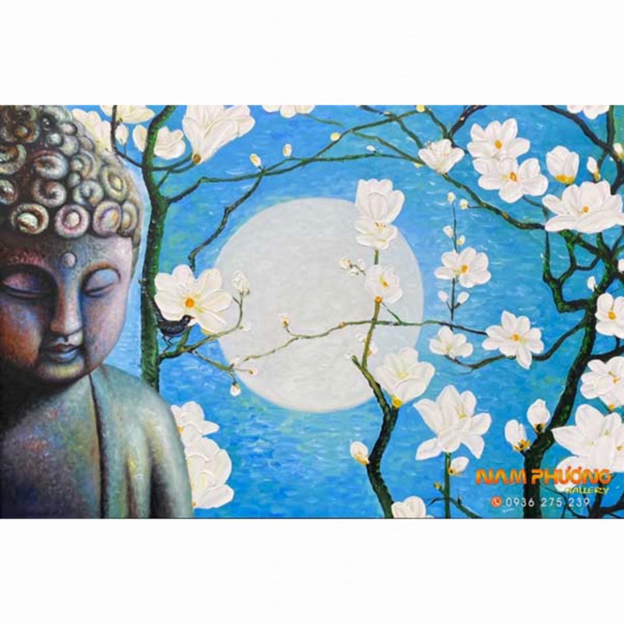 Tranh Phật ánh trăng Tp067 sơn dầu 100% vải bố canvas 