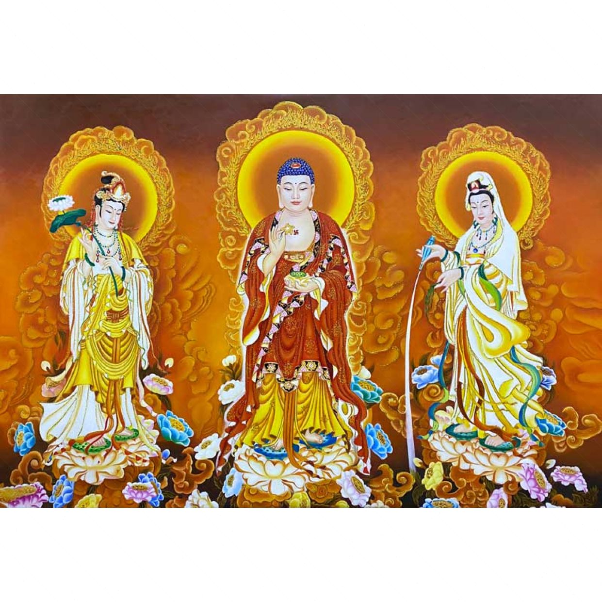 Tranh Sơn Dầu Tam Thế Phật TP065 đẹp Tặng khung cao cấp 
