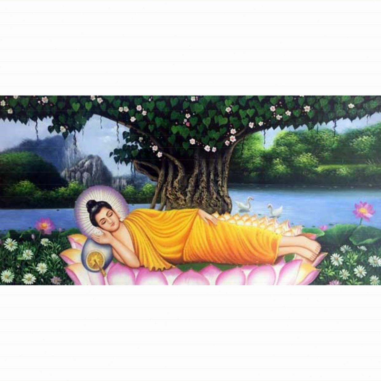 Tranh Phật Bổn Sư Thích Ca Nhập Niết Bàn đẹp chất lượng cao 