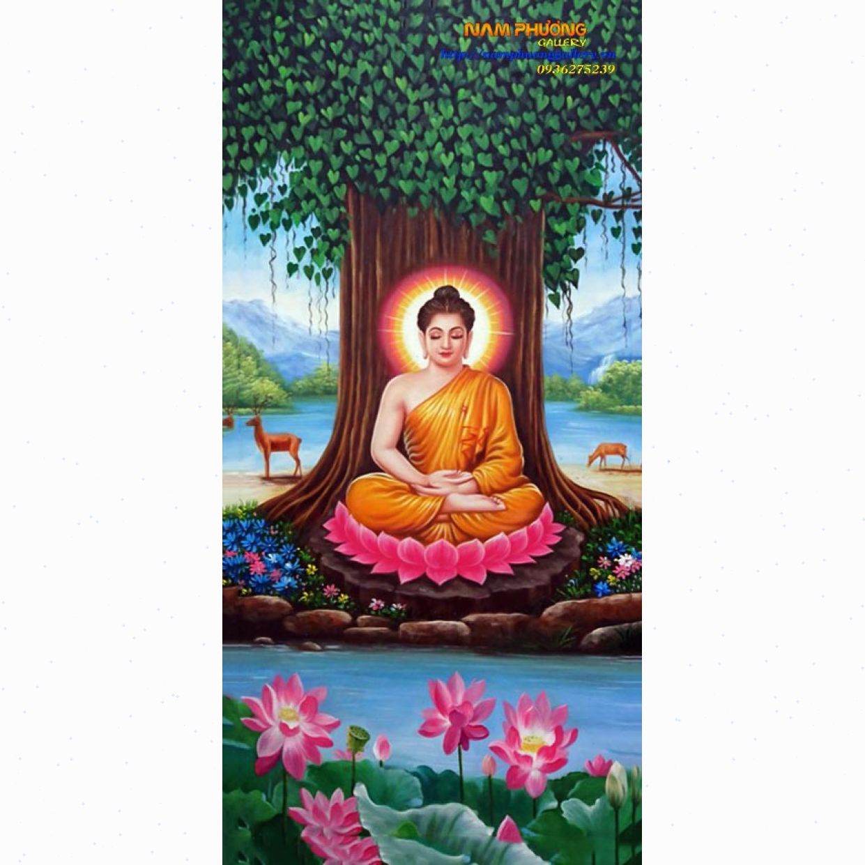 Tranh Bổn Sư Thích Ca Mô Ni TP058 Sơn Dầu Vải Bố Siêu Đẹp 