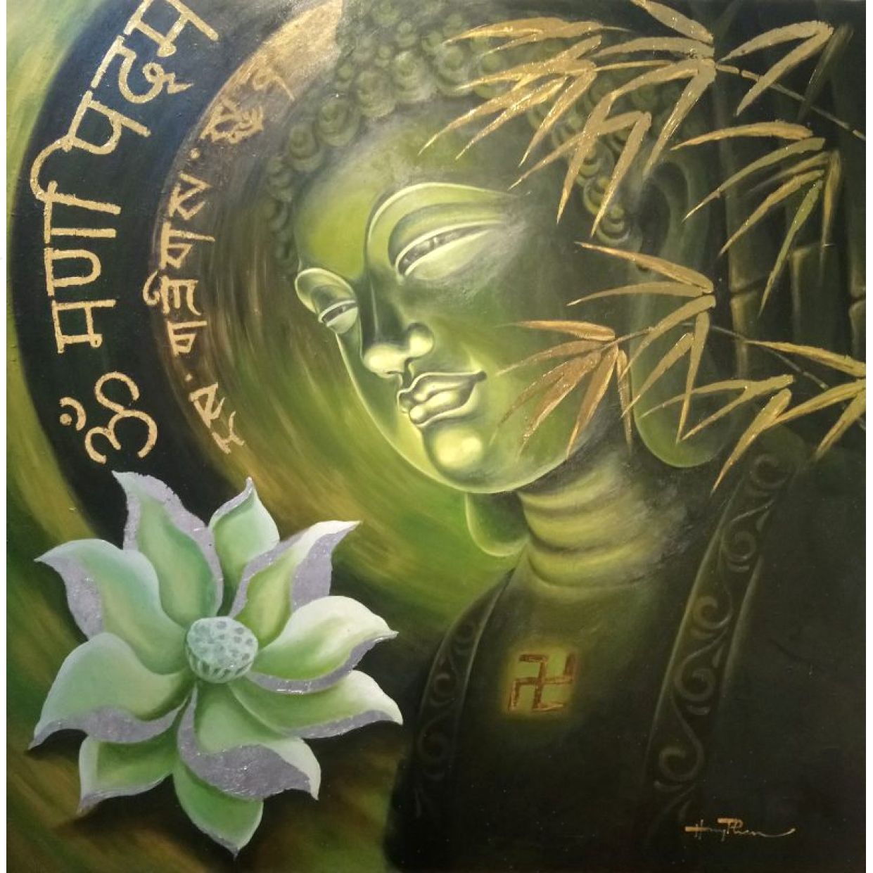 Tranh Phật Bạch Liên Sang Trọng Kích Thước 90x90cm 2023 