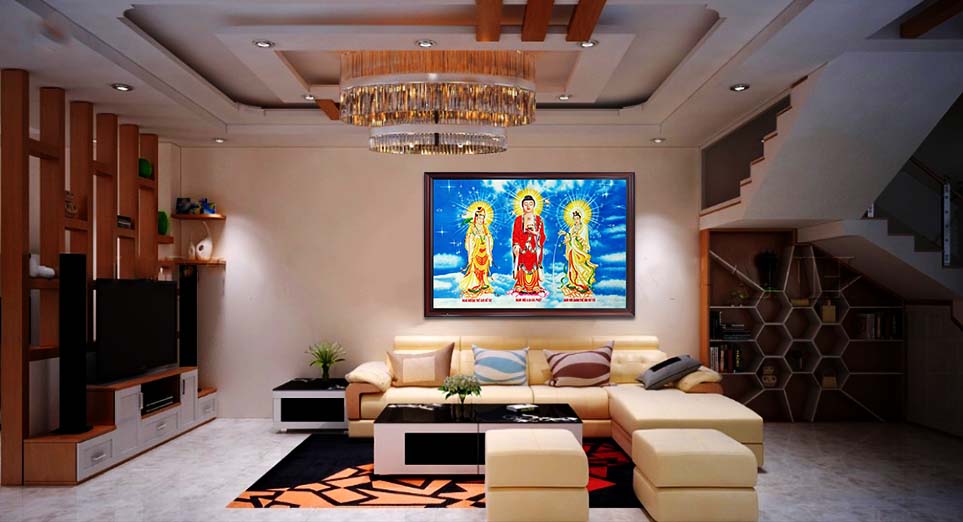 Tranh Tam Thế Phật Sơn Dầu Canvas Khung Gỗ 120x80cm Cao Cấp Tranh Tam Thế Phật Sơn Dầu Canvas Khung Gỗ 120x80cm Cao Cấp