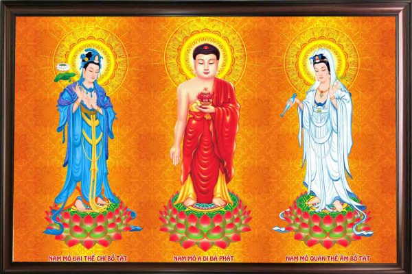 Tranh Tam Thế Phật treo tường sơn dầu sang trọng ý nghĩa