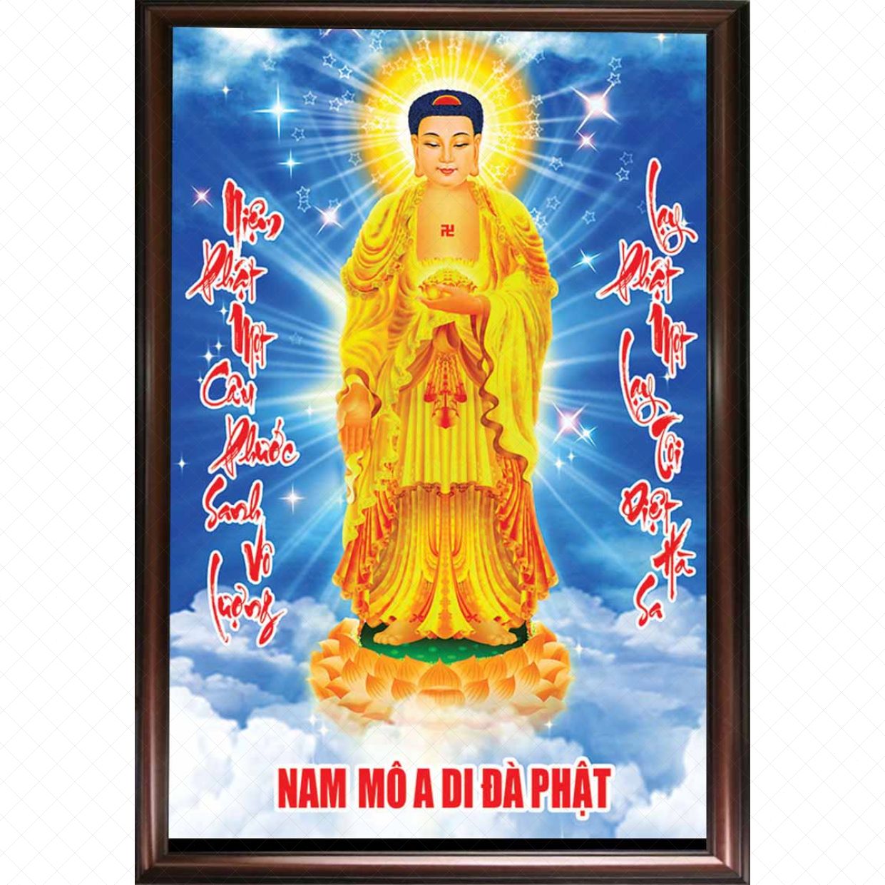 Tranh Phật A Di Đà Sơn Dầu 60x90 Trang Trí Phòng Thờ Cao Cấp 