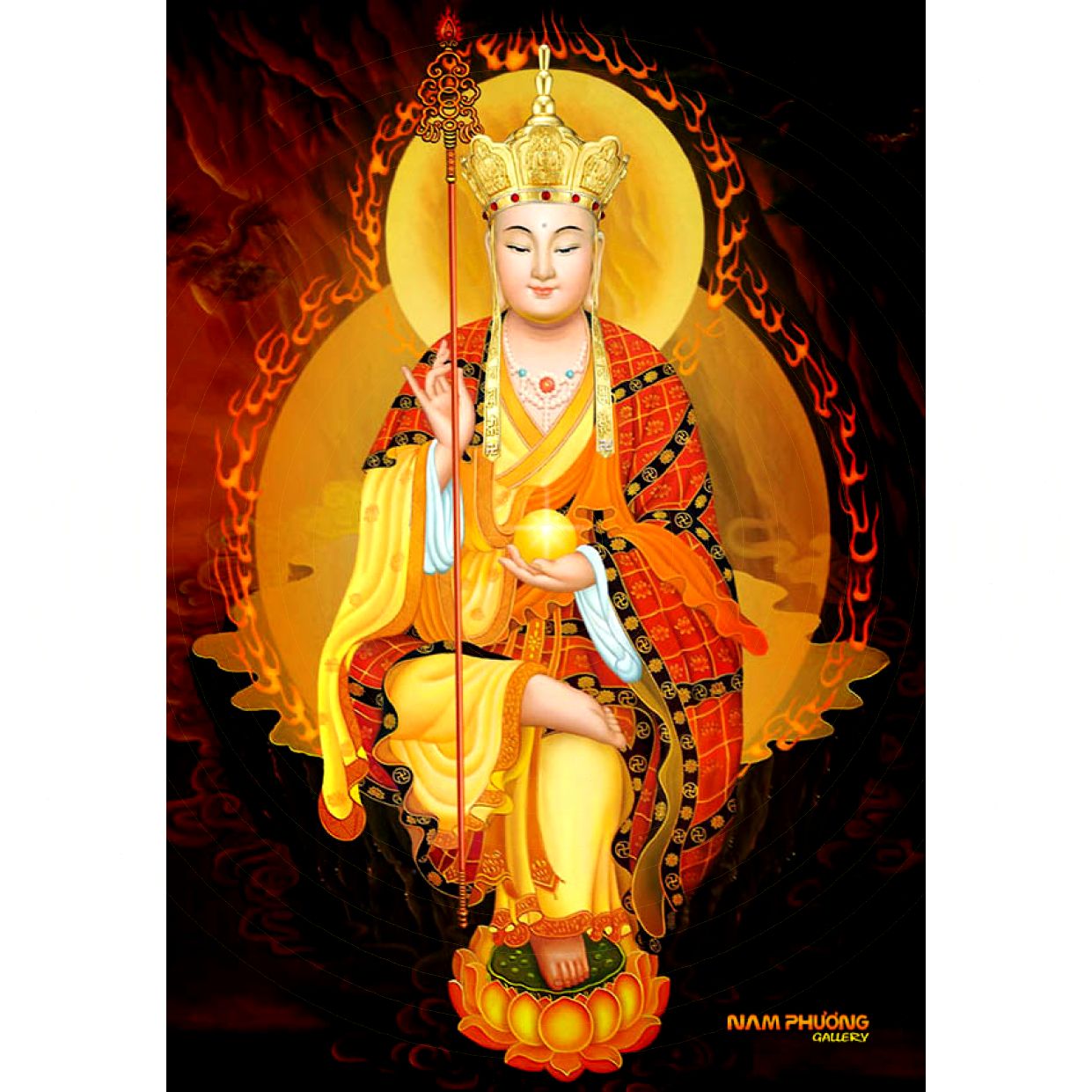 Tranh Phật Địa Tạng Bồ Tát TP015 Sơn Dầu Chất Lượng Độc Đáo 