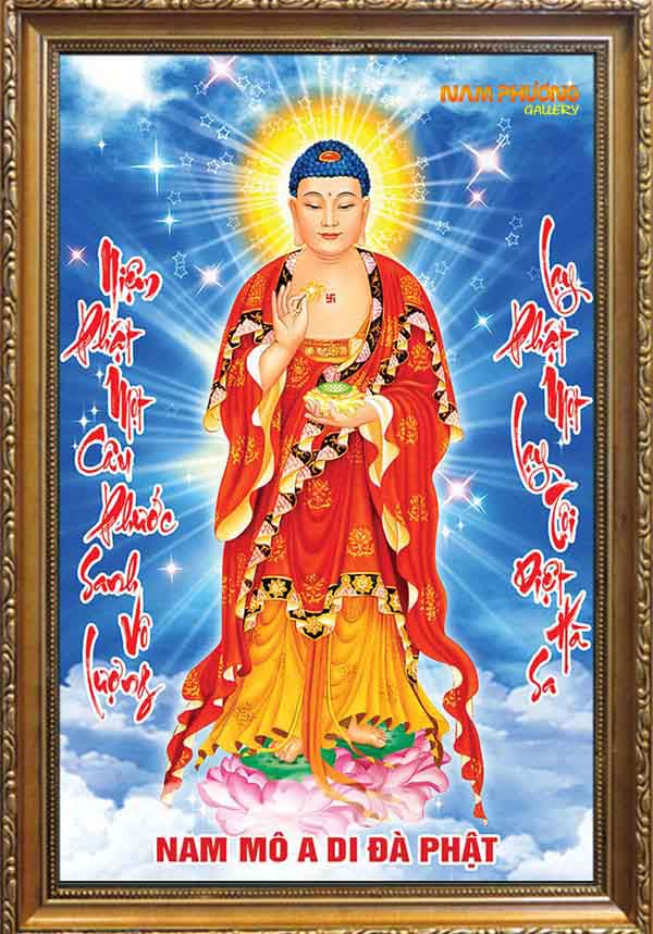 Tranh Phật A Di Đà TP010 sơn dầu canvas khung composite cao cấp