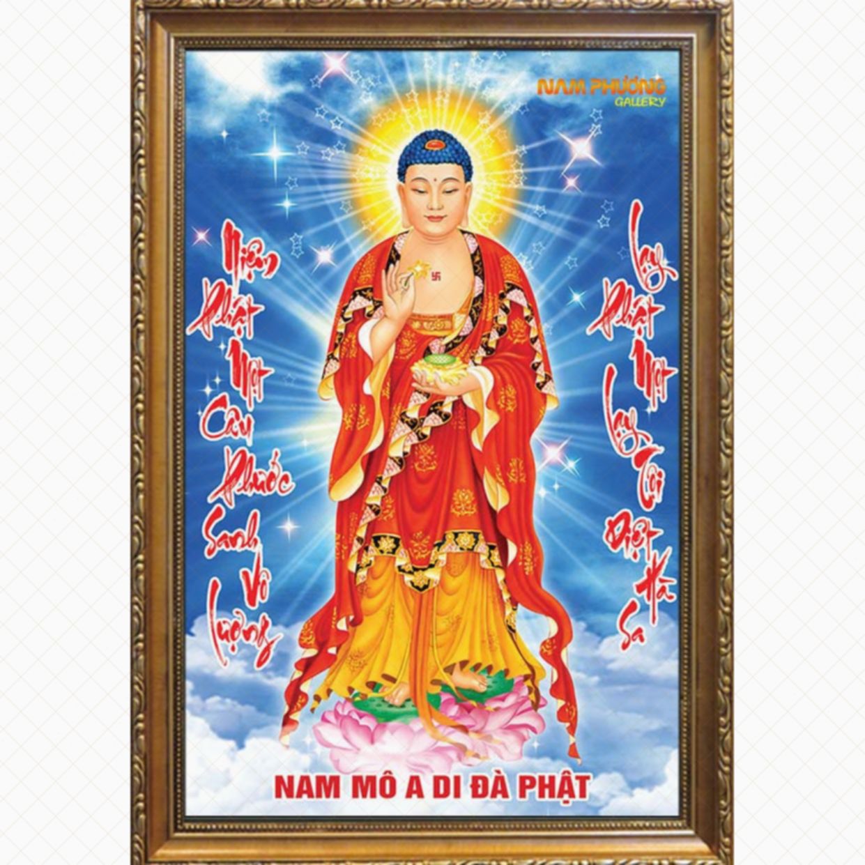 Tranh Phật A Di Đà TP010 sơn dầu canvas khung composite cao cấp 