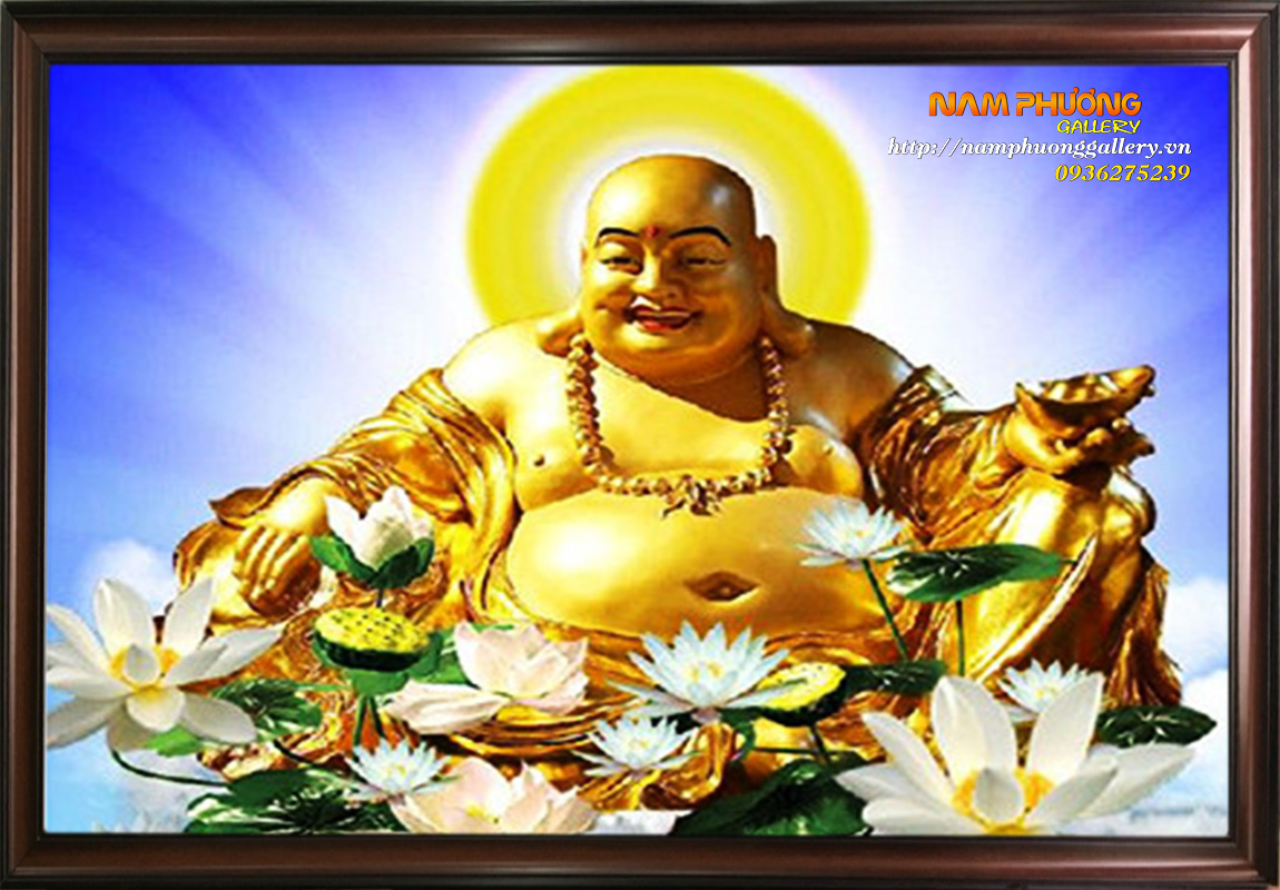 Tranh Phật Di Lặc Bồ Tát đẹp, sơn dầu, vải bố, tranh treo tường