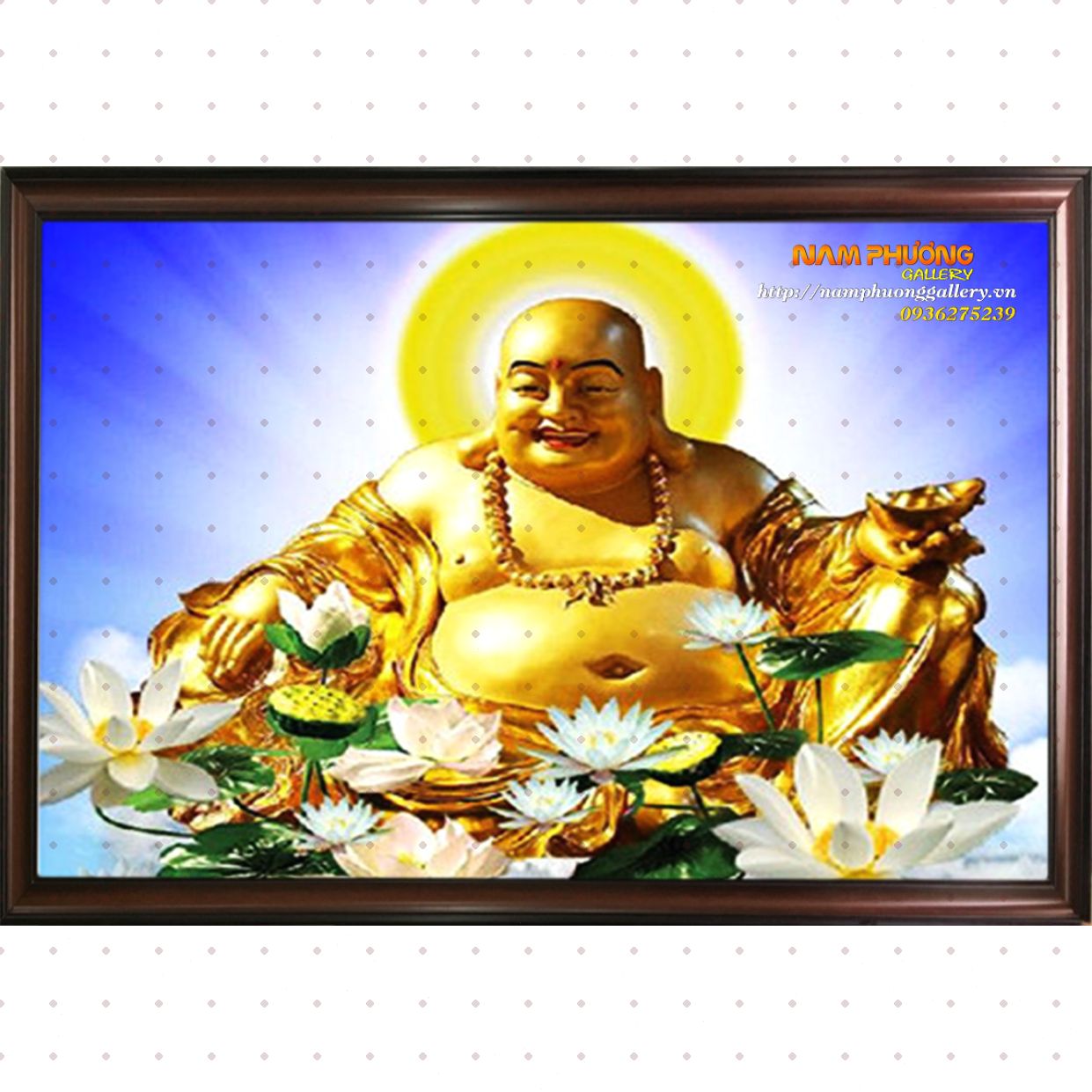 Tranh Phật Di Lặc Bồ Tát đẹp, sơn dầu, vải bố, tranh treo tường 