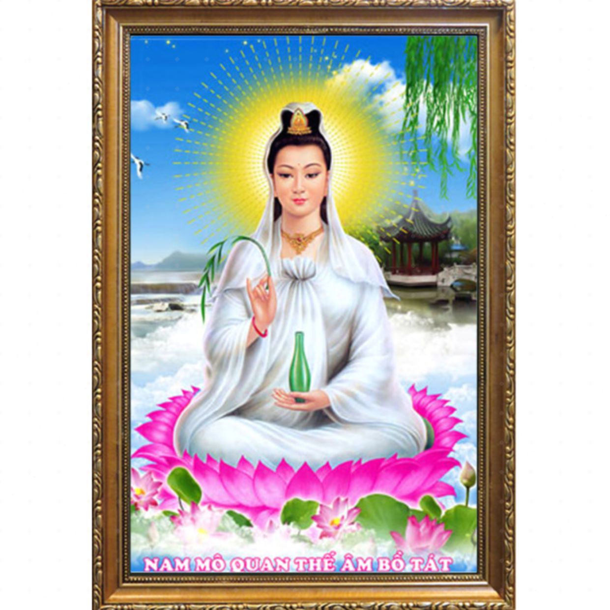 Tranh Phật Quan Âm Bồ Tát Sơn Dầu Đẹp Tinh Xảo Giá Tốt 