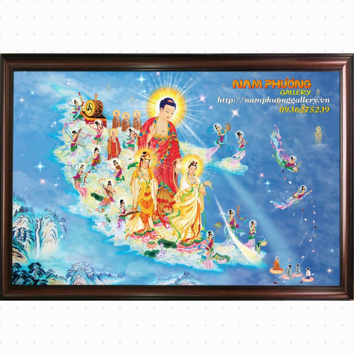 Tranh Phật Tây Phương Cực Lạc TP002 tranh sơn dầu đẹp khung gỗ 