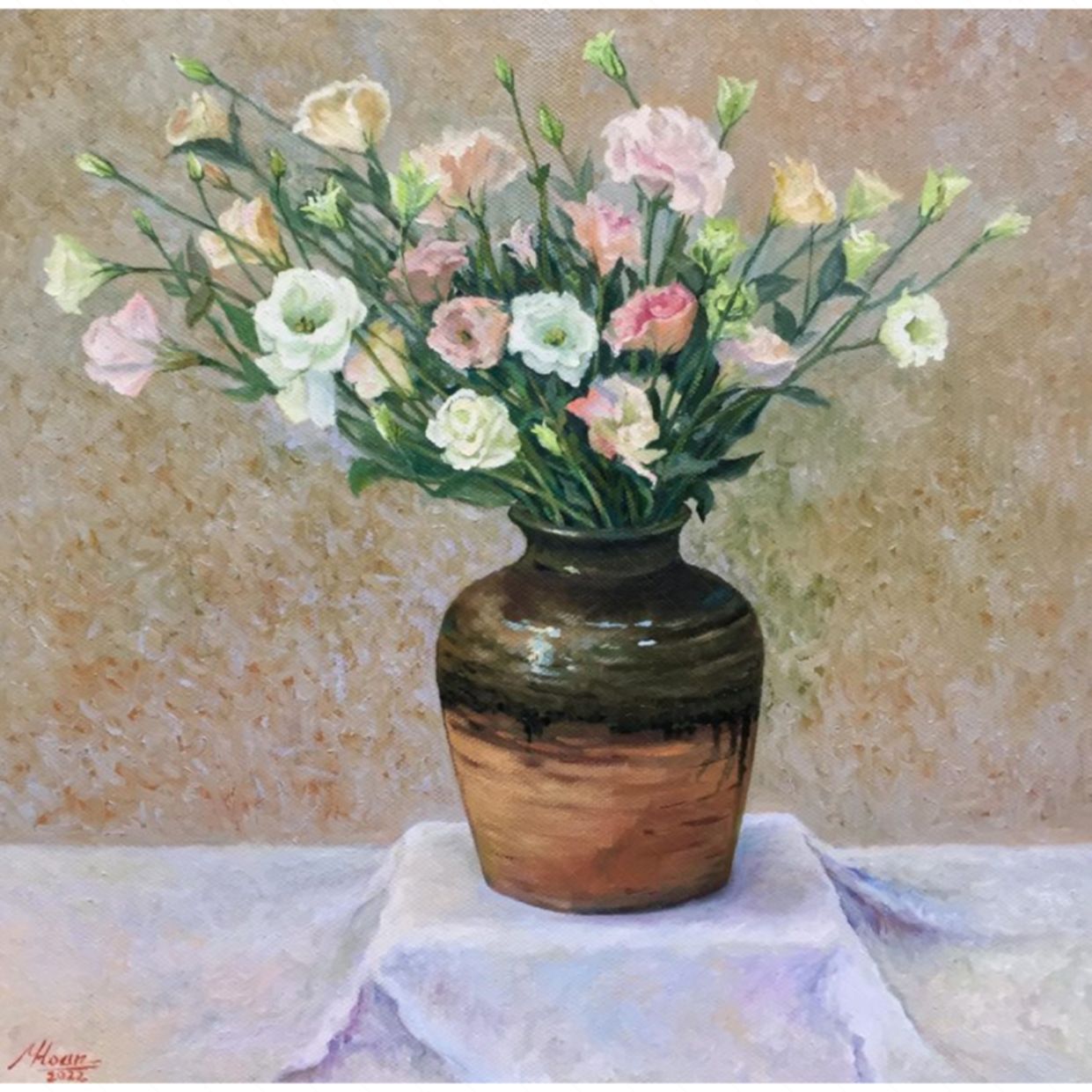 Tranh Sơn Dầu Hoa Cát Tường Đẹp Chất Lượng Kích Thước 70x70cm 