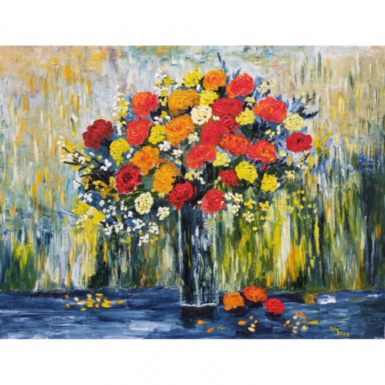 Tranh hoa Rose sơn dầu 60x80cm siêu bền độc bản sang trọng 