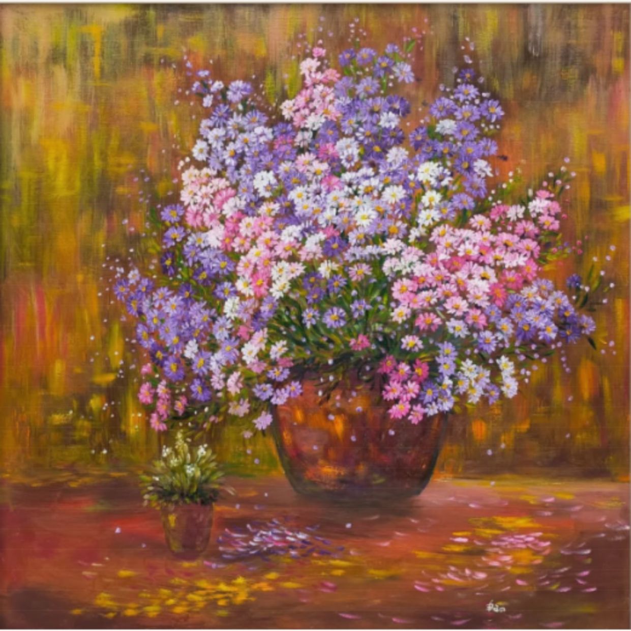 Tranh Hoa Nắng Giao Mùa Sơn Dầu 80x80cm Có Khung Sang Trọng 