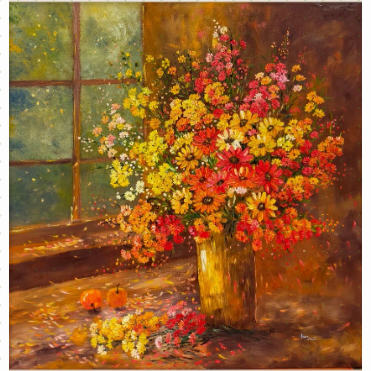 Tranh Hoa Nắng Chiều sơn dầu độc bản khung sang trọng 80x80cm 