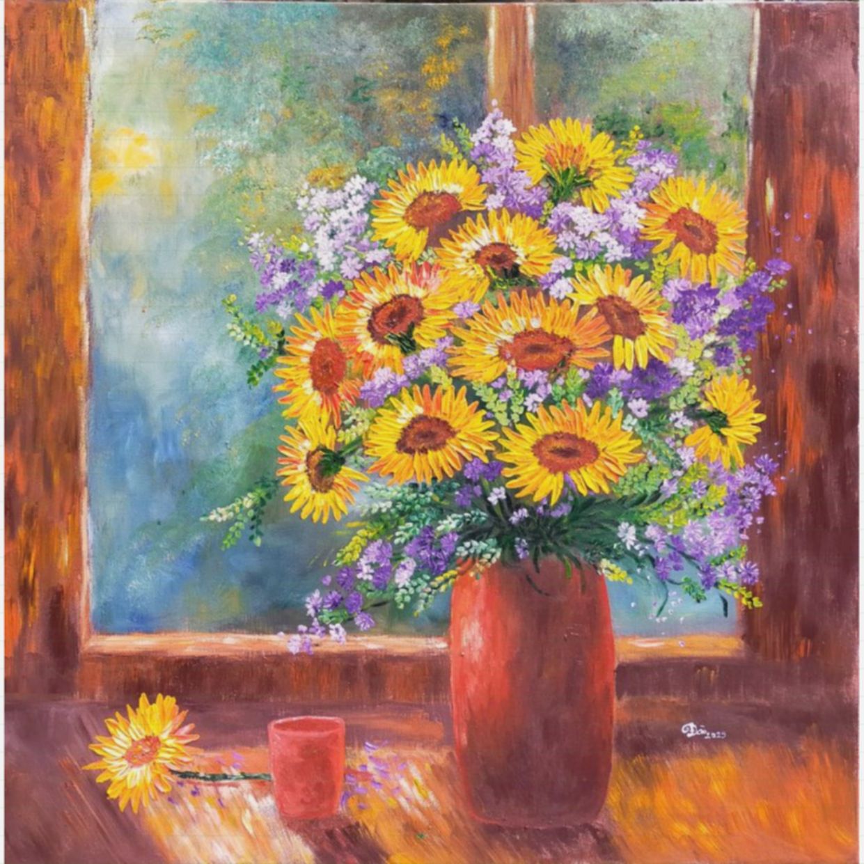 Tranh Hoa Nắng Sơn Dầu 80x80cm Độc Bản Bền Màu Sang Trọng 