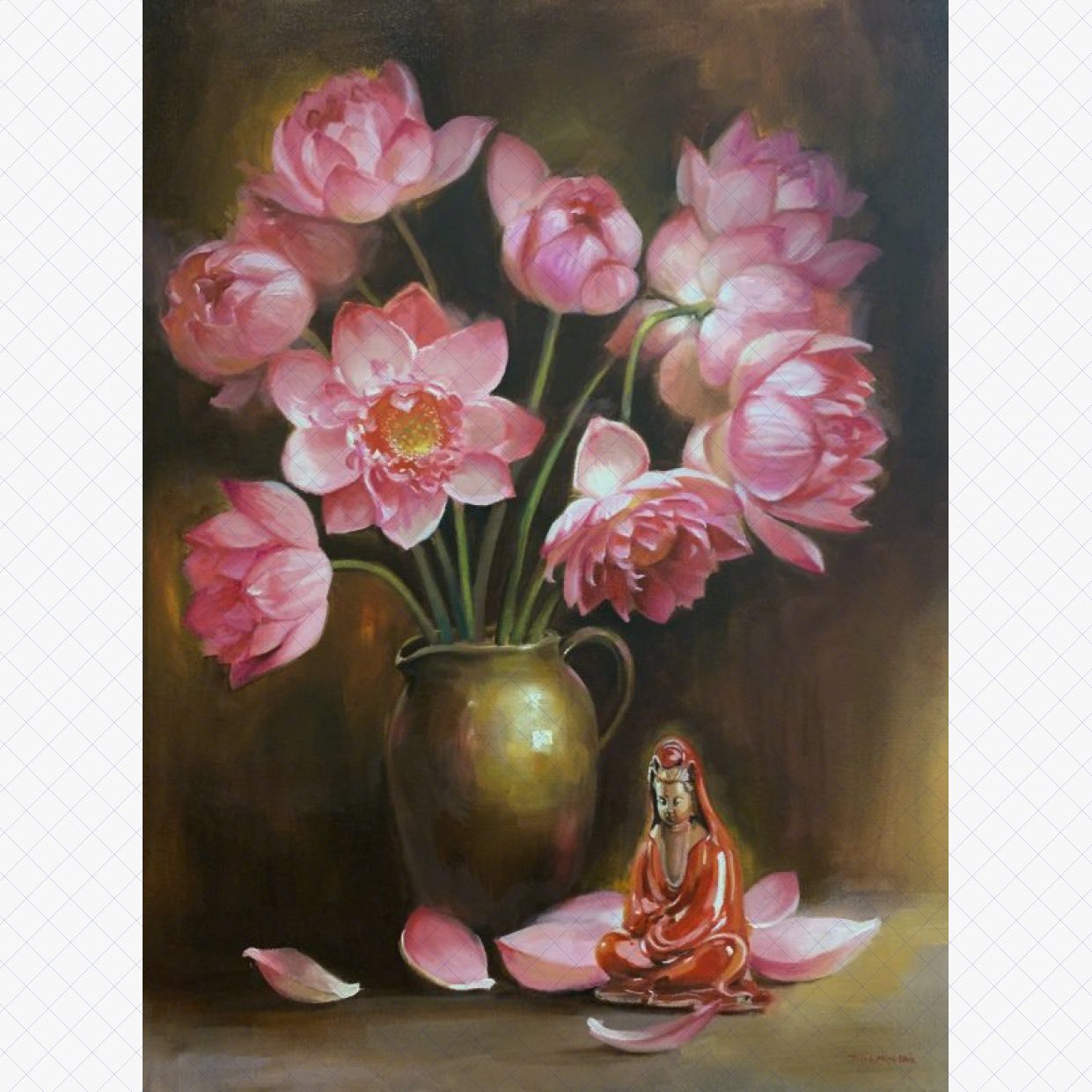 Tranh Hoa Sen Giác Ngộ Sơn Dầu Độc Bản Tinh Tế 80x60cm 