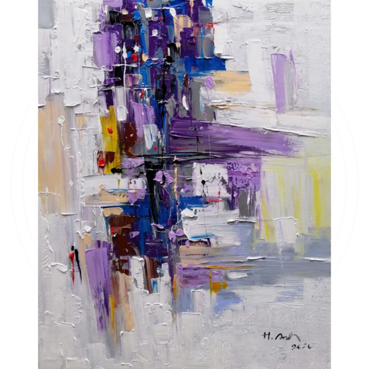 Tranh Hoàng Anh Buổi Sáng Phố Acrylic đẹp 80x100cm, sang trọng 