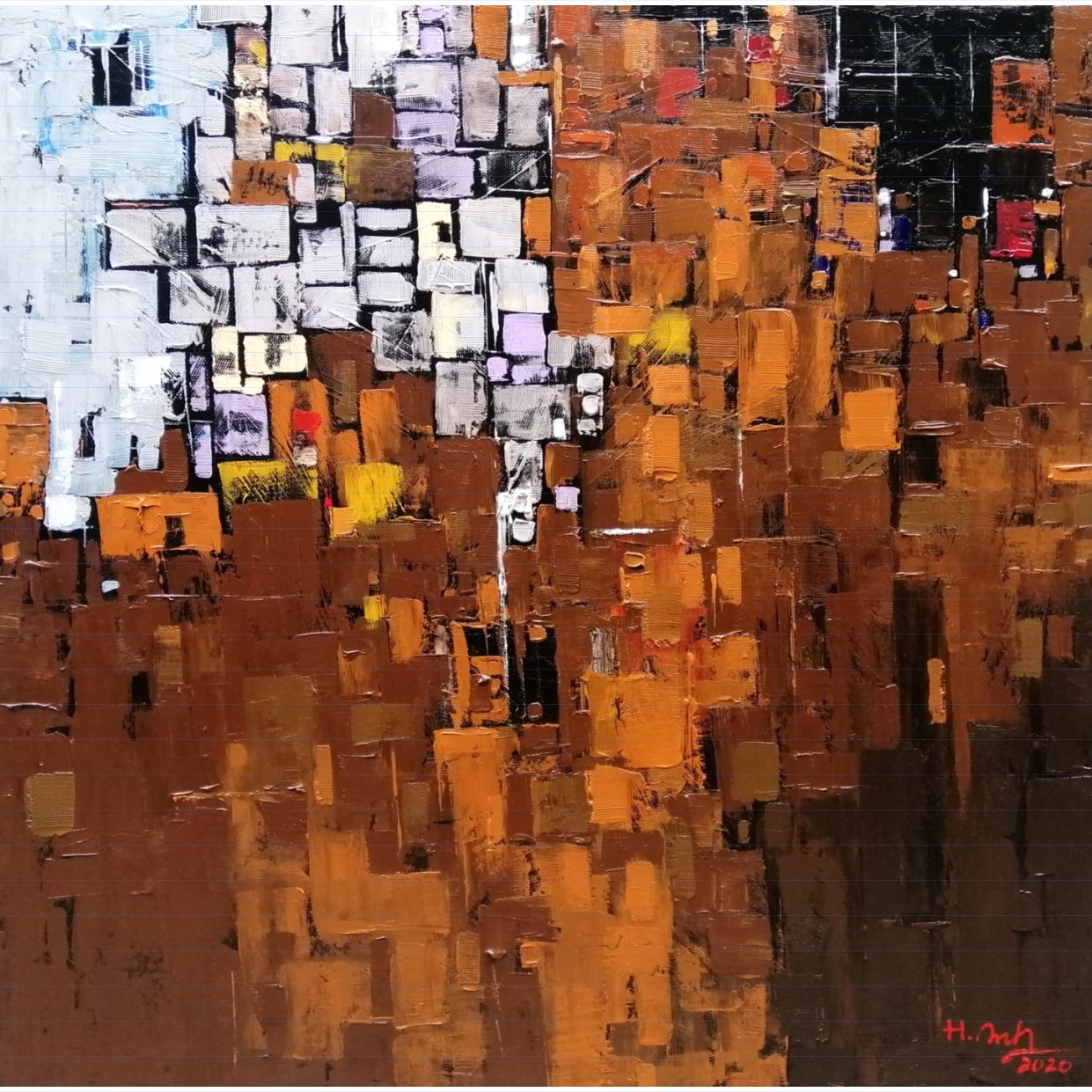 Hoàng Anh Tranh Phố tranh Acrylic 100x100cm đẹp sang trọng 