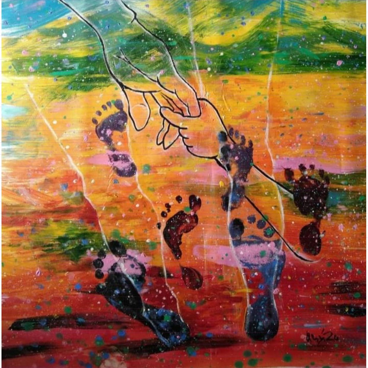 Tranh Quang Quý Đường Trần Cha Con Acrylic 70x70cm Sang Trọng 