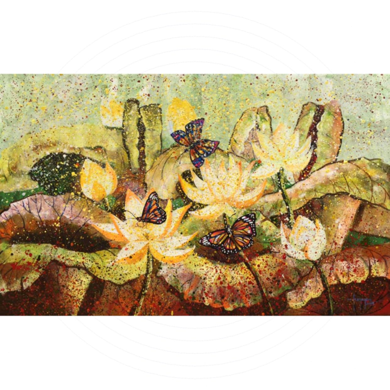 Tranh sen sắc nét kích thước 73x116 cm chất liệu Acrylic 