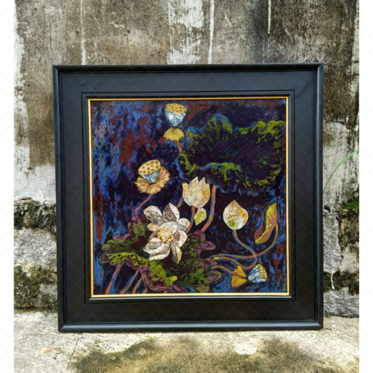 Tranh Sơn Mài Hoa Sen Đêm 60x60cm Độc Bản, Sang Trọng 