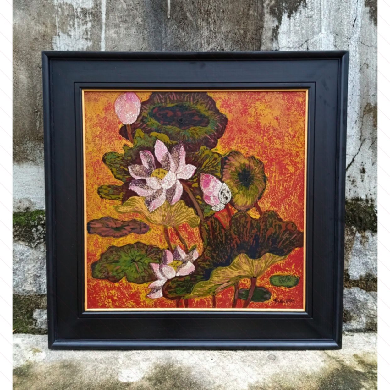 Tranh Sơn Mài Hoa Sen 60x60cm Trang Trí Nhà Sang Sang Trọng 