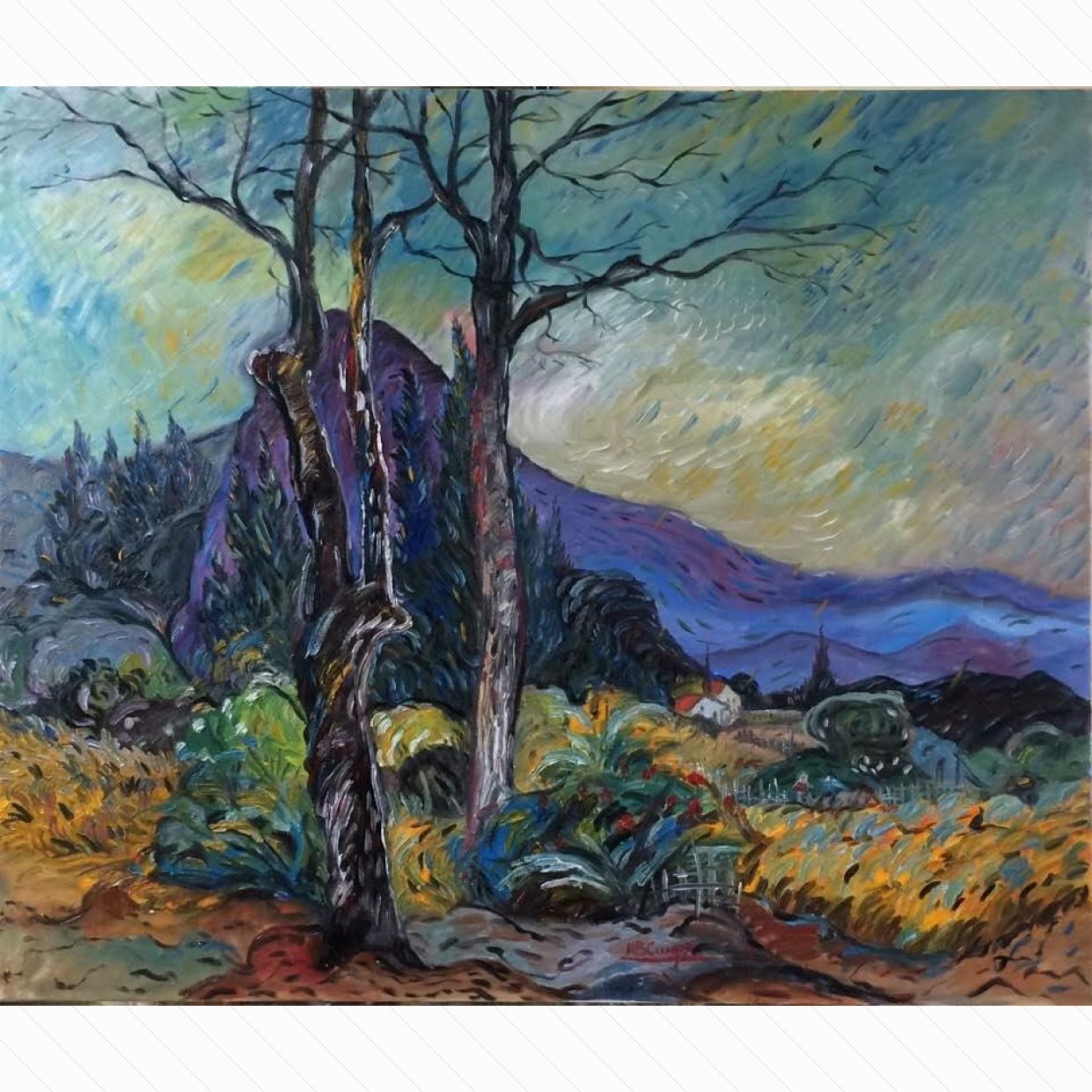 Bá Cung Tranh Nắng Thu tranh sơn dầu 68x81cm Sezi nghệ thuật 