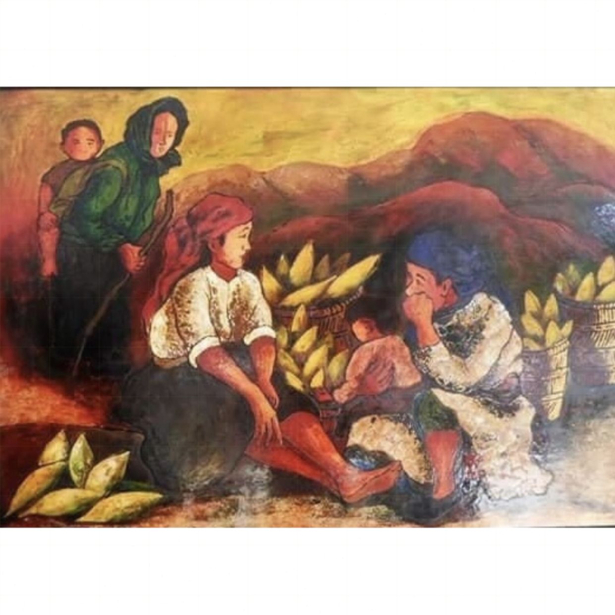 Tranh Phong Cảnh Chợ Chiều Sơn Mài 70x100cm Sang Trọng Duy Nhất 